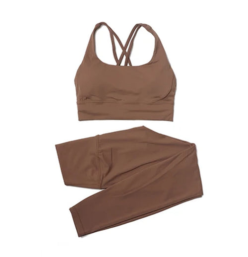 Nylon Yoga Set Women'S Tracksuit Gym Fitness Set Woman 2 Pieces Leggings Sports Bra Breathable Sportwear Woman Clothes